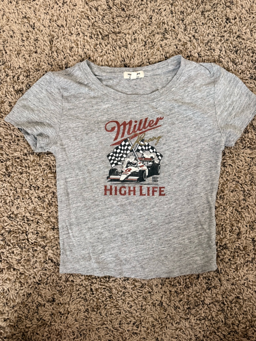 Heart Hips Gray 'Miller High Life' Graphic Tee with Racing Design